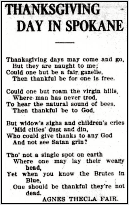 IWW Spk FSF, POEM Thanksgiving by AT Fair, Wkgman's, p1, Dec 18, 1909