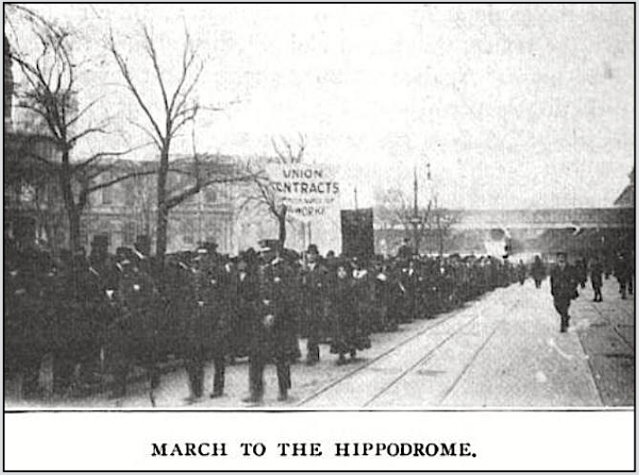 NYC Uprising, Shirtwaist Strikers March to Hippodrome Dec 5, ISR p626, Jan 1910