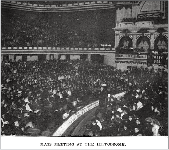 NYC Uprising, Shirtwaist Strikers Mass Meeting at Hippodrome Dec 5, ISR p627, Jan 1910