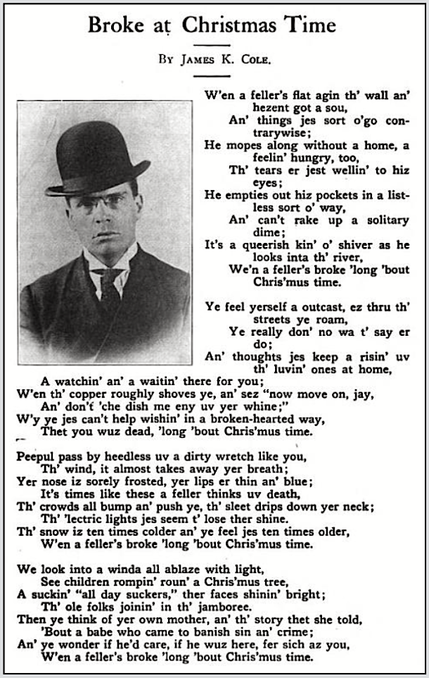Poem James Kelly Cole, Broke at Cmas, ISR p641, Jan 1910