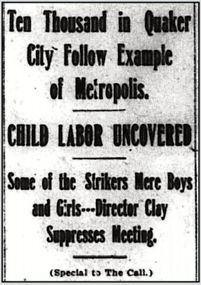 Sub HdLn Philly Waist Makers Strike, NY Call p1, Dec 21, 1909