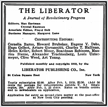 The Liberator, Eds Max n Crystal Eastman, Jan 1920