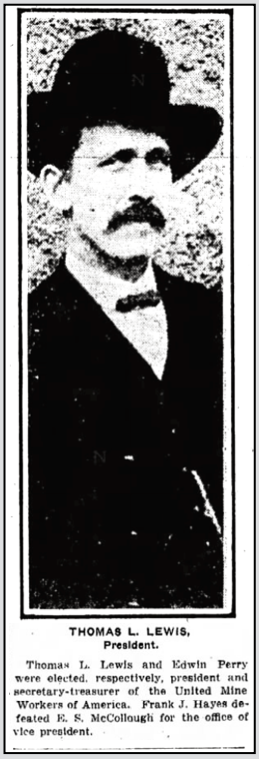 UMW Officers Chosen, Pres TL Lewis, Ipl Str p3, Jan 22, 1910