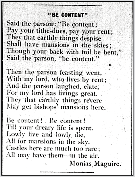 POEM Be Content by Monias Maguire, SDH p1, Feb 17, 1900
