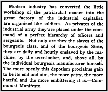 Philly Shirtwaist Strike, Marx re Privates of Industrial Army, ISR p677, Feb 1910 