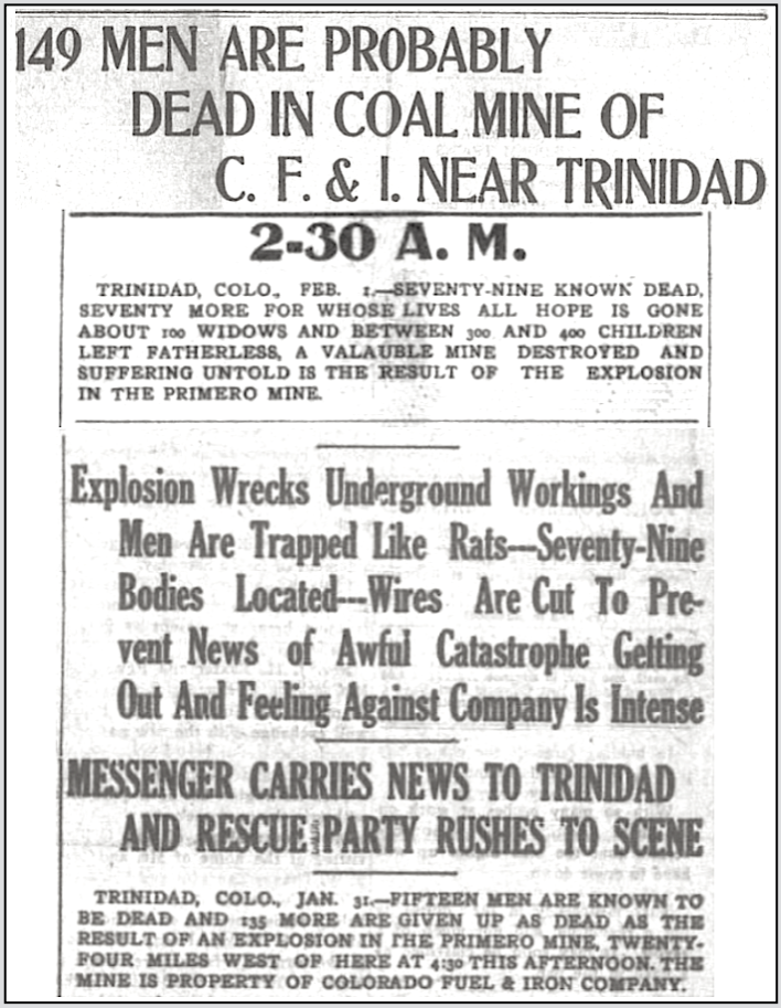 Primero MnDs, HdLn 79 Dead Explosion, Fort Collins Exp p1, Feb 3, 1910