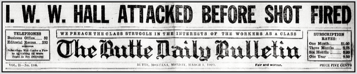 Centralia Trial, re Attack on IWW Hall, BDB p1, Mar 1, 1920