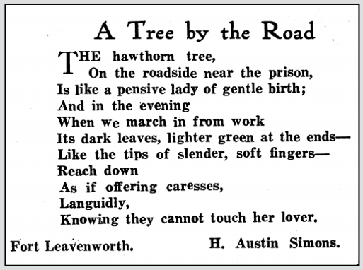 Prison Poem by CO H Austin Simons, Liberator p42, Apr 1920
