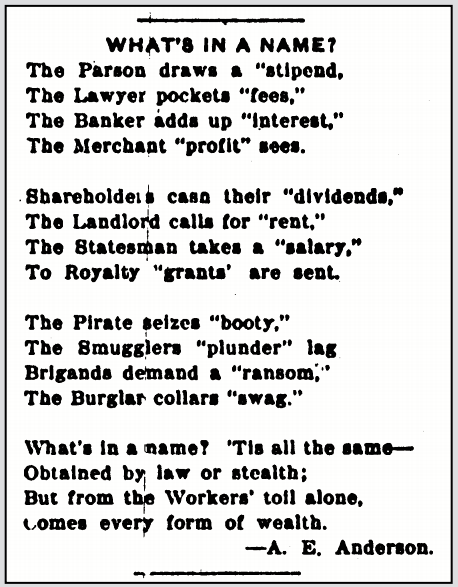 Poem Wealth Name by AE Anderson, IW p2, May 7, 1920
