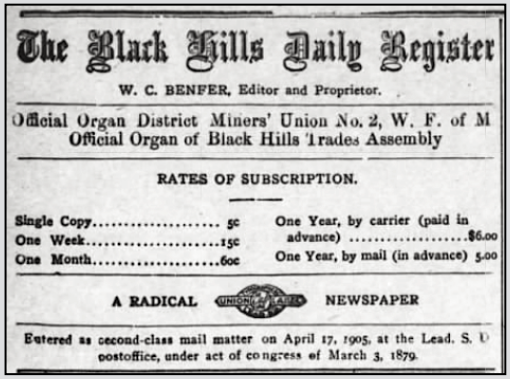 Black Hills Daily Register p2, WFM D2 Lead SD, June 6, 1910