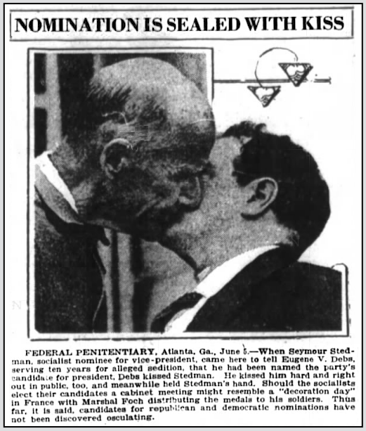 EVD Kisses Stedman at Atlanta Pen, Ft Wyne Jr Gz p1, June 6, 1920