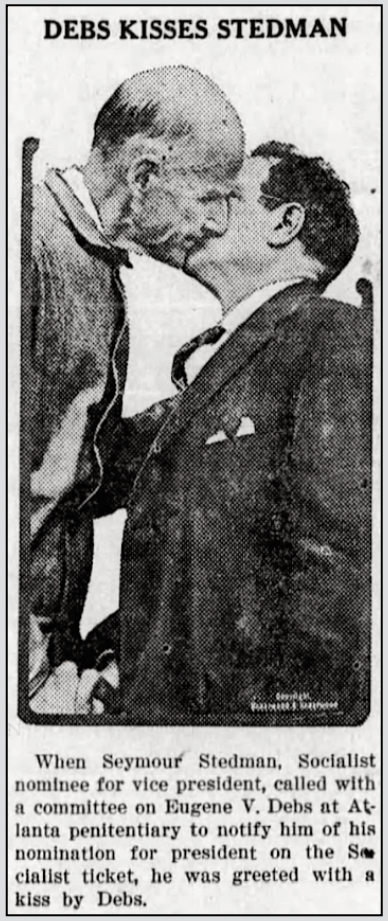 EVD Kisses Stedman at Atlanta Pen, Potwin KS Ledger p2, June 17, 1920