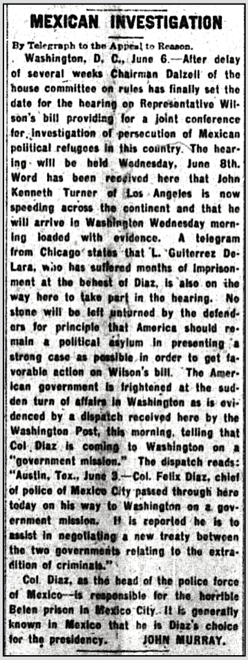 Mex Rev, re Hse Com Investigation by J Murray, AtR p1, June 11, 1910