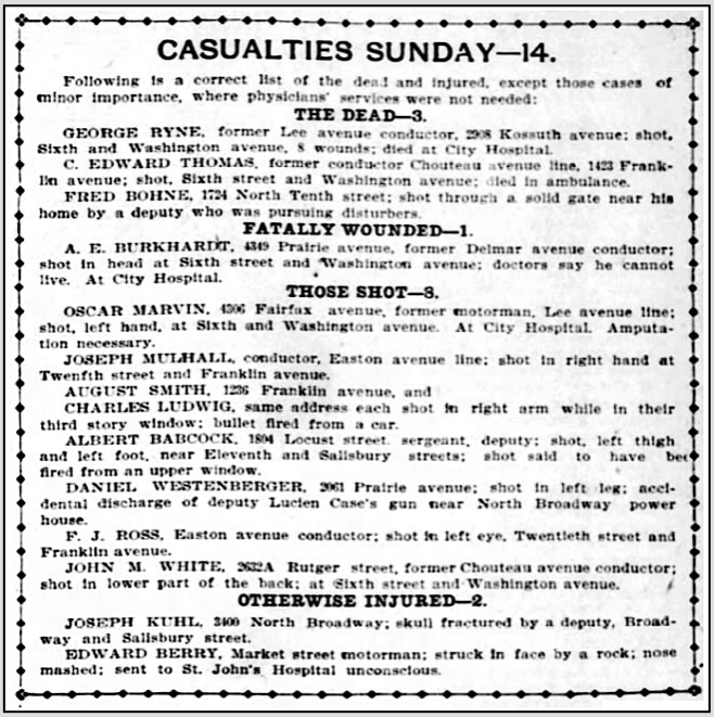 St Louis Streetcar Strike, Casualties of Massacre, StL Pst Dsp p1, June 11, 1900