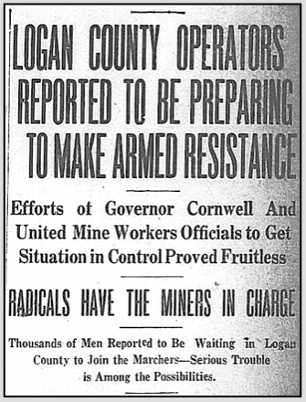 WV UMW, Armed Miners March Logan refrmd, WVgn p1, Sept 6, 1919