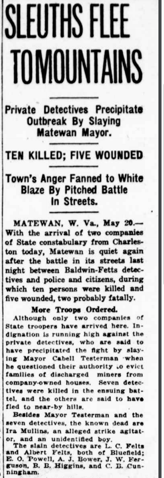 Battle of Matewan, WDC Tx p1, May 20, 1920