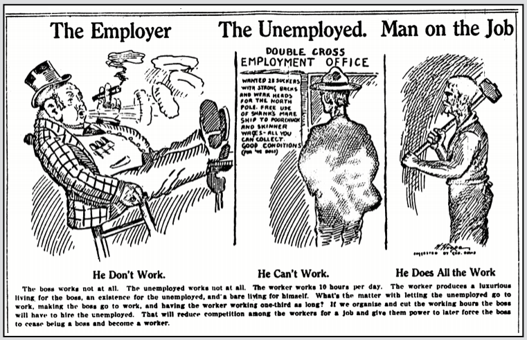 IWW Cartoon re UE, IW p1, Aug 6, 1910
