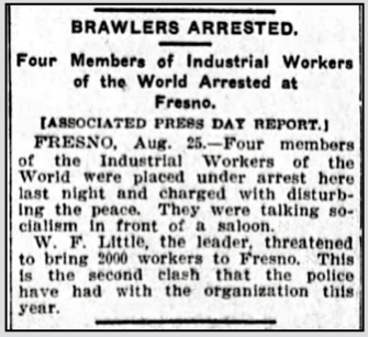 Fresno FSF, WF Little n IWWs Arrested, LA Tx p23, Aug 26, 1910