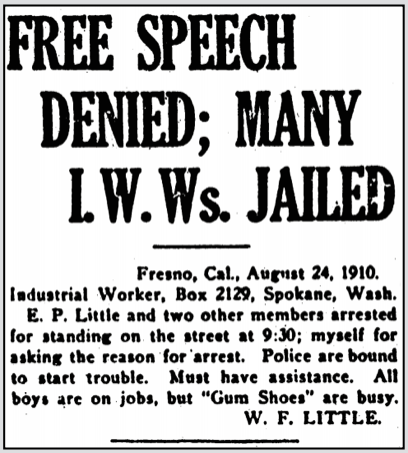 Fresno FSF, fr WH Little re Arrests, IW p1, Aug 27, 1910