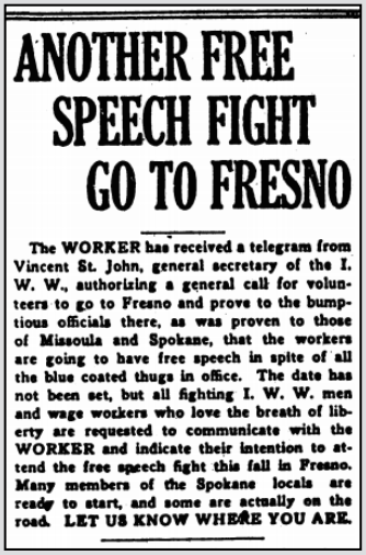 IWW FSF, Go to Fresno, IW p1, Sept 3, 1910