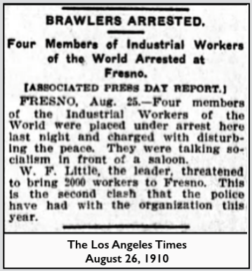 IWW Fresno FSF, Frank Little Arrested, LA Tx p23, Aug 26, 1910
