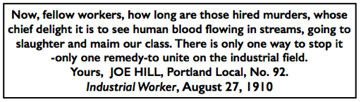 Quote Joe Hill, Murderers Slaughter Our Class, IW p3, Aug 27, 1910
