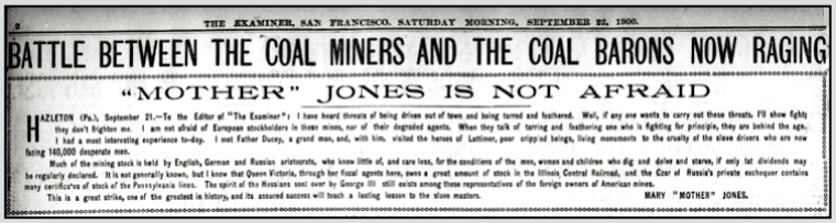 Mother Jones in PA Not Afraid, SF Exmr p2, Sept 22, 1900