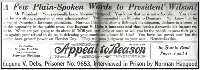 EVD Interviewed in Prison by N Hapgood, AtR p1, Oct 23, 1920