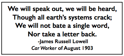 Quote James Russel Lowell, We Will Speak, Car Wkr p19, Aug 1903