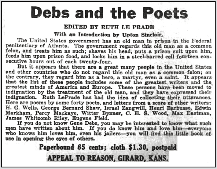 EVD Debs n Poets ed by Le Prade, Intro by Sinclair, Ad AtR p2, Nov 6, 1920