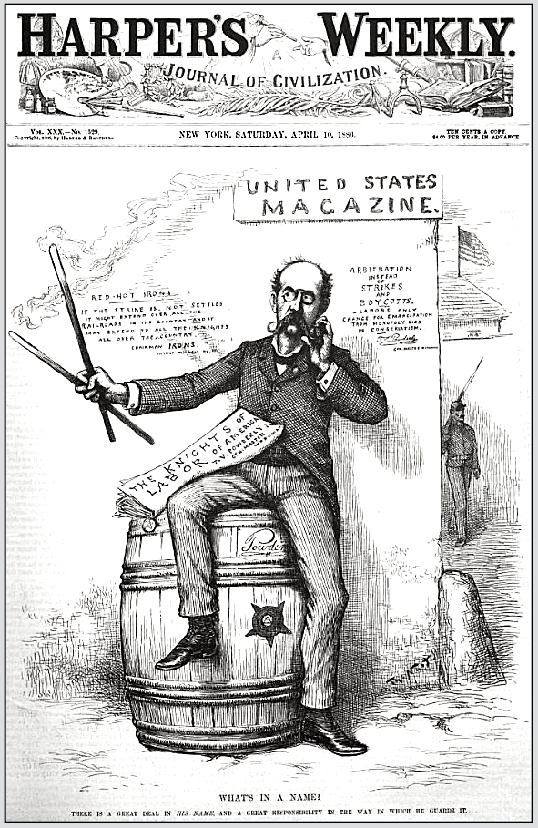 Great RR Strike of 1886, Powderly, KoL, Irons, Harpers Wkly Cv, Apr 10, 1886