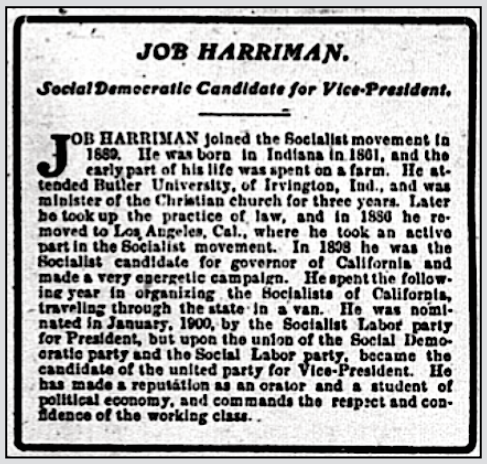 Job Harriman for VP, AtR p1, Nov 3, 1900