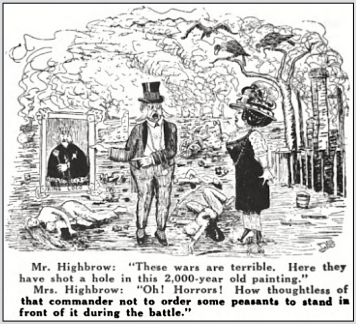 Joe Hill Cartoon, Mr n Mrs Highbrow re War, OBU Mly p60, Nov 1920