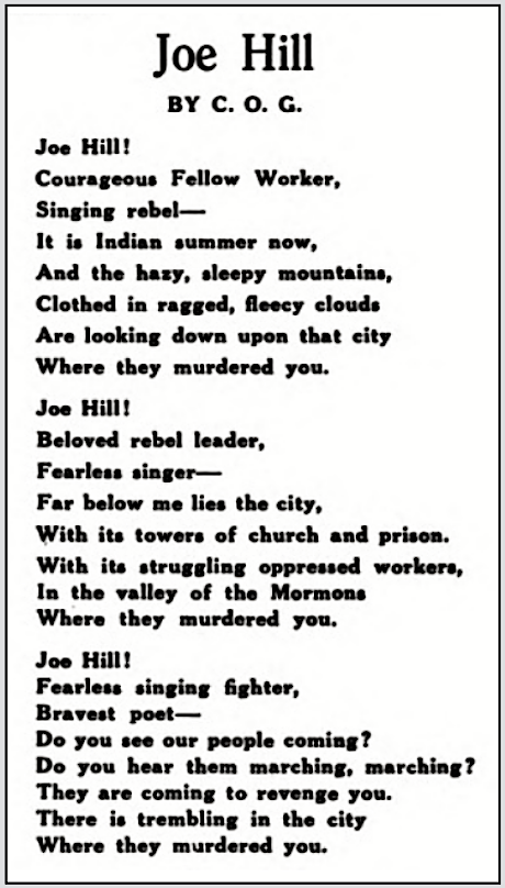Joe Hill POEM by COG, OBU Mly p60, Nov 1920