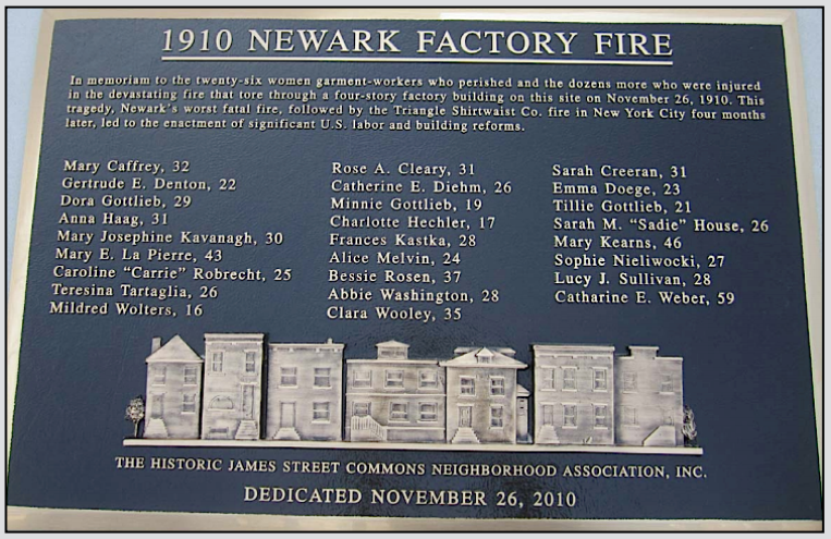 Memorial for Those Who Perished in Newark Factory Fire of 1910, Dedicated Nov 26, 2010