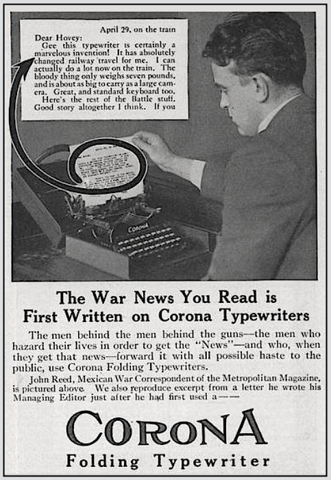 Ad, John Reed at Corona Typewriter, Metropolitan Mag p67, July 1914