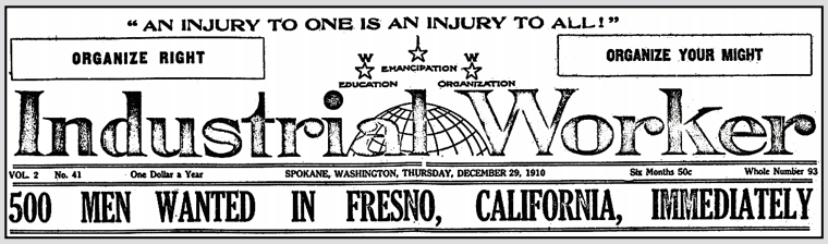 Fresno FSF, Bnr HdLn, 500 Men Wanted Immediately, Spk IW p1, Dec 29, 1910