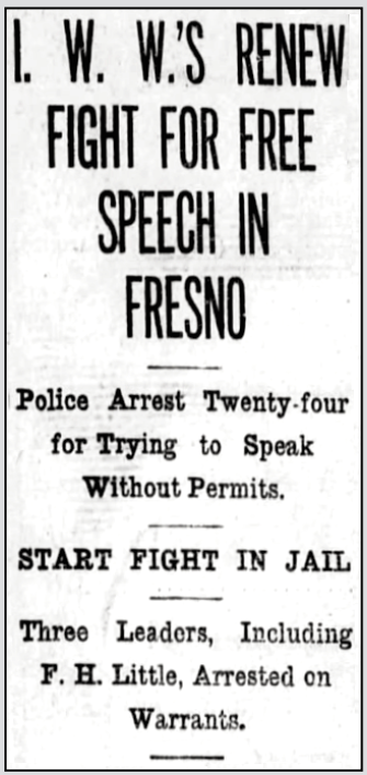 Fresno FSF IWW Renews, FL Arrested, FMR p1, Nov 30, 1910