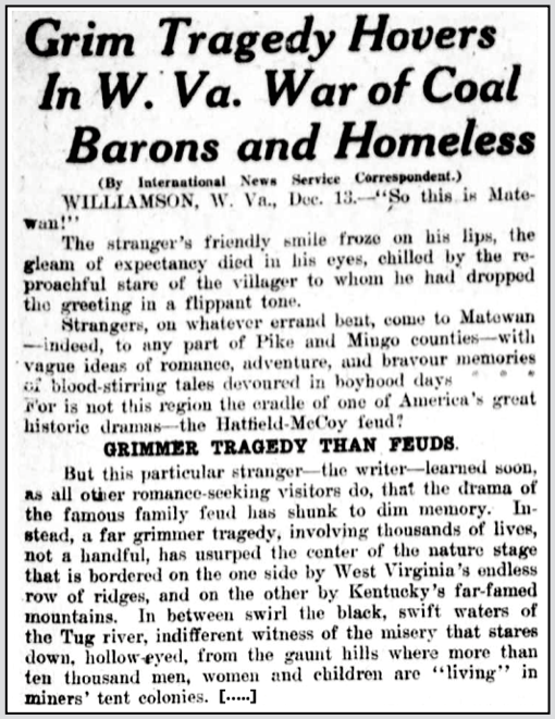 Mingo Co WV, re Grim Tragedy Tent Colony, WDC Tx p5, Dec 13, 1920