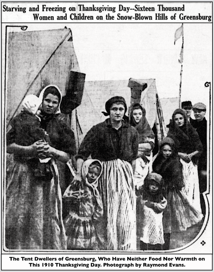 PA Miners Strike, Lg, Tent Colony Greensburg, Thanksgiving, Stt Str p1, Nov 24, 1910