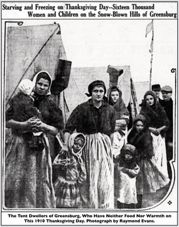 PA Miners Strike, Small, Tent Colony Greensburg, Thanksgiving, Stt Str p1, Nov 24, 1910