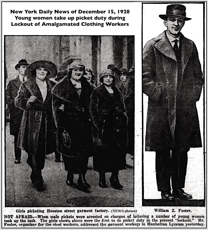 ACW Lockout Strike 1920 to 1921, Girls Picket, WZF, NY Dly Ns p1, Dec 15, 1920
