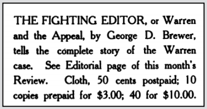 Ad Warren Fighting Ed by George Brewer, ISR p441, Jan 1911