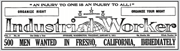 Fresno FSF, 500 Men Wanted, Bnr HdLn IW p1, Jan 5, 1911
