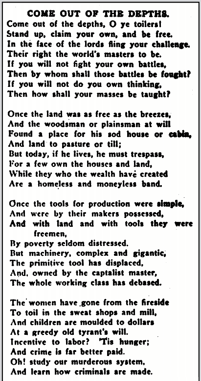 POEM Come Out of the Depths by Laura P Emerson, IW p3, Jan 12, 1911