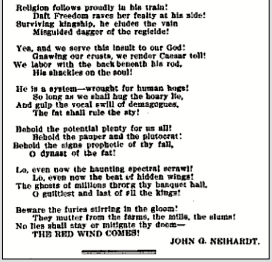 POEM The Red Wind Comes by John G Neihardt, Part II, Miners Mag p8, Jan 5, 1911