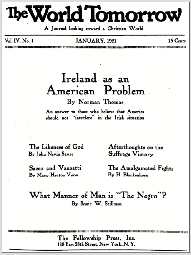World Tomorrow, Cover, Jan 1921
