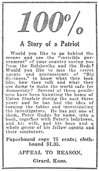 Ad, Story of a Patriot by Upton Sinclair, AtR p3, Nov 13, 1920