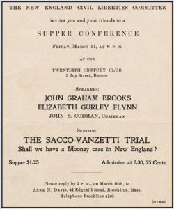 EGF, Invitation f Speech re Sacco Vanzetti, Boston, Mar 11, 1921