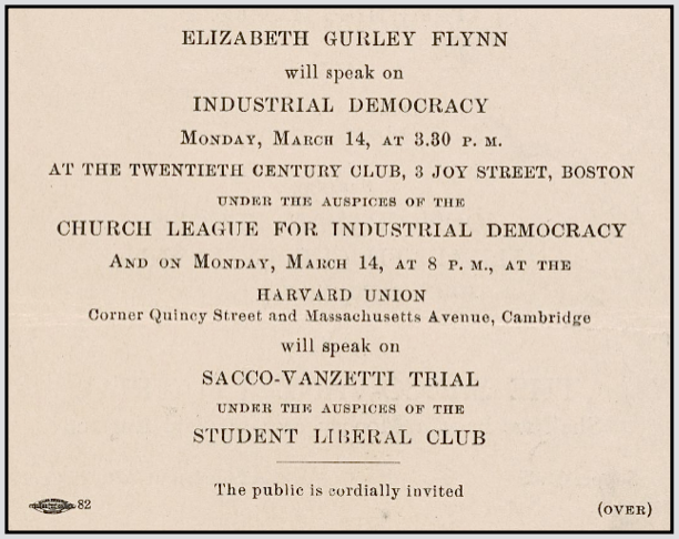 EGF, Invitation f Speech re Sacco Vanzetti, Boston, Mar 14, 1921